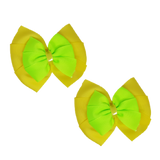 School uniform hair accessories Double Bella Bow 10cm School Non Slip Hair Clip - Pinkberry Kisses Pair of Hair Clips Lemon Yellow Base & Centre Ribbon Key Lime