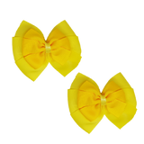 School uniform hair accessories Double Bella Bow 10cm School Non Slip Hair Clip - Pinkberry Kisses Pair of Hair Clips Lemon Yellow Base & Centre Ribbon Mazie Yellow