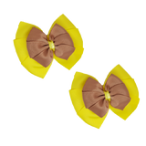 School uniform hair accessories Double Bella Bow 10cm School Non Slip Hair Clip - Pinkberry Kisses Pair of Hair Clips Lemon Yellow Base & Centre Ribbon Natural