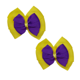 School uniform hair accessories Double Bella Bow 10cm School Non Slip Hair Clip - Pinkberry Kisses Pair of Hair Clips Lemon Yellow Base & Centre Ribbon Purple