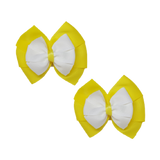 School uniform hair accessories Double Bella Bow 10cm School Non Slip Hair Clip - Pinkberry Kisses Pair of Hair Clips Lemon Yellow Base & Centre Ribbon White