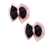 School uniform hair accessories Double Bella Bow 10cm School Non Slip Hair Clip - Pinkberry Kisses Pair of Hair Clips Light Pink Base & Centre Black