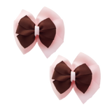 School uniform hair accessories Double Bella Bow 10cm School Non Slip Hair Clip - Pinkberry Kisses Pair of Hair Clips Light Pink Base & Centre Brown