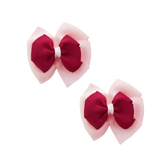 School uniform hair accessories Double Bella Bow 10cm School Non Slip Hair Clip - Pinkberry Kisses Pair of Hair Clips Light Pink Base & Centre Burgundy
