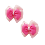 School uniform hair accessories Double Bella Bow 10cm School Non Slip Hair Clip - Pinkberry Kisses Pair of Hair Clips Light Pink Base & Centre Ribbon Hot Pink