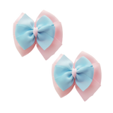 School uniform hair accessories Double Bella Bow 10cm School Non Slip Hair Clip - Pinkberry Kisses Pair of Hair Clips Light Pink Base & Centre Ribbon Light Blue