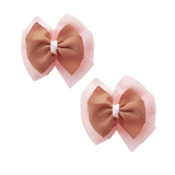 School uniform hair accessories Double Bella Bow 10cm School Non Slip Hair Clip - Pinkberry Kisses Pair of Hair Clips Light Pink Base & Centre Ribbon Natural