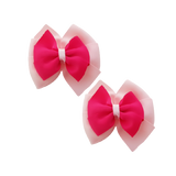 School uniform hair accessories Double Bella Bow 10cm School Non Slip Hair Clip - Pinkberry Kisses Pair of Hair Clips Light Pink Base & Centre Ribbon Shocking Pink