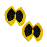 School Hair accessories Double Bella Bow 10cm Hair Clip Pair Non Slip Hair Bows Pinkberry Kisses Maize Yellow Base & Centre Ribbon Black