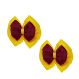 School Hair accessories Double Bella Bow 10cm Hair Clip Pair Non Slip Hair Bows Pinkberry Kisses Maize Yellow Base & Centre Ribbon Burgundy