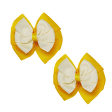 School Hair accessories Double Bella Bow 10cm Hair Clip Pair Non Slip Hair Bows Pinkberry Kisses Maize Yellow Base & Centre Ribbon Cream Ivory