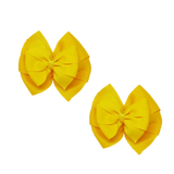 School Hair accessories Double Bella Bow 10cm Hair Clip Pair Non Slip Hair Bows Pinkberry Kisses Maize Yellow Base & Centre Ribbon Daffodil yellow