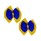 School Hair accessories Double Bella Bow 10cm Hair Clip Pair Non Slip Hair Bows Pinkberry Kisses Maize Yellow Base & Centre Ribbon Electric Blue