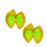 School Hair accessories Double Bella Bow 10cm Hair Clip Pair Non Slip Hair Bows Pinkberry Kisses Maize Yellow Base & Centre Ribbon Key Lime