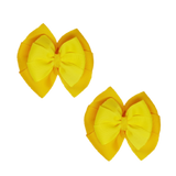 School Hair accessories Double Bella Bow 10cm Hair Clip Pair Non Slip Hair Bows Pinkberry Kisses Maize Yellow Base & Centre Ribbon Lemon Yellow