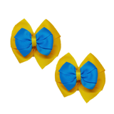 School Hair accessories Double Bella Bow 10cm Hair Clip Pair Non Slip Hair Bows Pinkberry Kisses Maize Yellow Base & Centre Ribbon Methyl Blue