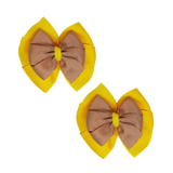 School Hair accessories Double Bella Bow 10cm Hair Clip Pair Non Slip Hair Bows Pinkberry Kisses Maize Yellow Base & Centre Ribbon Natural