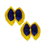 School Hair accessories Double Bella Bow 10cm Hair Clip Pair Non Slip Hair Bows Pinkberry Kisses Maize Yellow Base & Centre Ribbon navy Blue