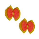School Hair accessories Double Bella Bow 10cm Hair Clip Pair Non Slip Hair Bows Pinkberry Kisses Maize Yellow Base & Centre Ribbon Neon Orange