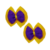 School Hair accessories Double Bella Bow 10cm Hair Clip Pair Non Slip Hair Bows Pinkberry Kisses Maize Yellow Base & Centre Ribbon Purple
