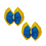 School Hair accessories Double Bella Bow 10cm Hair Clip Pair Non Slip Hair Bows Pinkberry Kisses Maize Yellow Base & Centre Ribbon Royal Blue