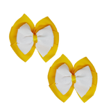 School Hair accessories Double Bella Bow 10cm Hair Clip Pair Non Slip Hair Bows Pinkberry Kisses Maize Yellow Base & Centre Ribbon White