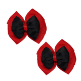 School Hair accessories Double Bella Bow 10cm Hair Clip Pair Non Slip Hair Bows Pinkberry Kisses Red Base & Centre Ribbon Black