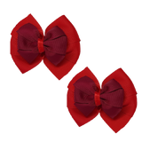 School Hair accessories Double Bella Bow 10cm Hair Clip Pair Non Slip Hair Bows Pinkberry Kisses Red Base & Centre Ribbon Burgundy