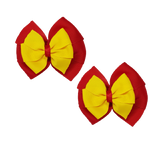 School Hair accessories Double Bella Bow 10cm Hair Clip Pair Non Slip Hair Bows Pinkberry Kisses Red Base & Centre Ribbon Daffodil Yellow