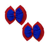 School Hair accessories Double Bella Bow 10cm Hair Clip Pair Non Slip Hair Bows Pinkberry Kisses Red Base & Centre Ribbon Electric Blue