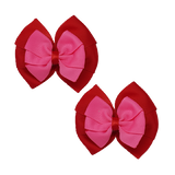 School Hair Accessories Double Bella Hair Bow 10cm - Red Base & Centre Ribbon (24 colours top)
