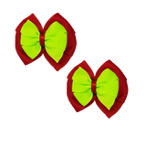 School Hair accessories Double Bella Bow 10cm Hair Clip Pair Non Slip Hair Bows Pinkberry Kisses Red Base & Centre Ribbon Key Lime