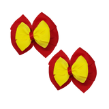 School Hair accessories Double Bella Bow 10cm Hair Clip Pair Non Slip Hair Bows Pinkberry Kisses Red Base & Centre Ribbon Lemon Yellow