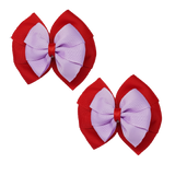 School Hair accessories Double Bella Bow 10cm Hair Clip Pair Non Slip Hair Bows Pinkberry Kisses Red Base & Centre Ribbon Light Orchid