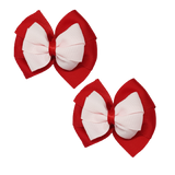 School Hair accessories Double Bella Bow 10cm Hair Clip Pair Non Slip Hair Bows Pinkberry Kisses Red Base & Centre Ribbon Light Pink