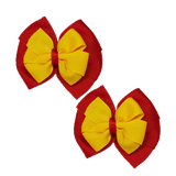 School Hair accessories Double Bella Bow 10cm Hair Clip Pair Non Slip Hair Bows Pinkberry Kisses Red Base & Centre Ribbon Mazie Yellow