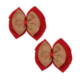 School Hair Accessories Double Bella Hair Bow 10cm - Red Base & Centre Ribbon (24 colours top)