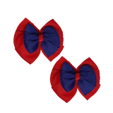 School Hair Accessories Double Bella Hair Bow 10cm - Red Base & Centre Ribbon (24 colours top)