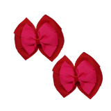 School Hair accessories Double Bella Bow 10cm Hair Clip Pair Non Slip Hair Bows Pinkberry Kisses Red Base & Centre Ribbon Shocking Pink 