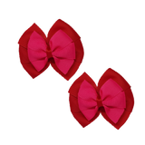 School Hair accessories Double Bella Bow 10cm Hair Clip Pair Non Slip Hair Bows Pinkberry Kisses Red Base & Centre Ribbon Shocking Pink