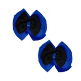 School Hair accessories Double Bella Bow 10cm Hair Clip Pair Non Slip Hair Bows Pinkberry Kisses Royal Blue Base & Centre Ribbon Black