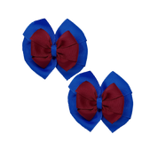 School Hair accessories Double Bella Bow 10cm Hair Clip Pair Non Slip Hair Bows Pinkberry Kisses Royal Blue Base & Centre Ribbon Burgundy