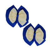 School Hair accessories Double Bella Bow 10cm Hair Clip Pair Non Slip Hair Bows Pinkberry Kisses Royal Blue Base & Centre Ribbon Cream ivory