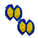 School Hair accessories Double Bella Bow 10cm Hair Clip Pair Non Slip Hair Bows Pinkberry Kisses Royal Blue Base & Centre Ribbon Daffodil Yellow