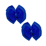 School Hair accessories Double Bella Bow 10cm Hair Clip Pair Non Slip Hair Bows Pinkberry Kisses Royal Blue Base & Centre Ribbon Electric Blue