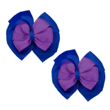 School Hair accessories Double Bella Bow 10cm Hair Clip Pair Non Slip Hair Bows Pinkberry Kisses Royal Blue Base & Centre Ribbon Grape