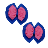 School Hair accessories Double Bella Bow 10cm Hair Clip Pair Non Slip Hair Bows Pinkberry Kisses Royal Blue Base & Centre Ribbon Hot Pink