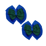 School Hair accessories Double Bella Bow 10cm Hair Clip Pair Non Slip Hair Bows Pinkberry Kisses Royal Blue Base & Centre Ribbon Hunter Green