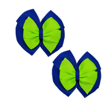 School Hair accessories Double Bella Bow 10cm Hair Clip Pair Non Slip Hair Bows Pinkberry Kisses Royal Blue Base & Centre Ribbon Key Lime