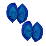 School Hair accessories Double Bella Bow 10cm Hair Clip Pair Non Slip Hair Bows Pinkberry Kisses Royal Blue Base & Centre Ribbon Methyl Blue